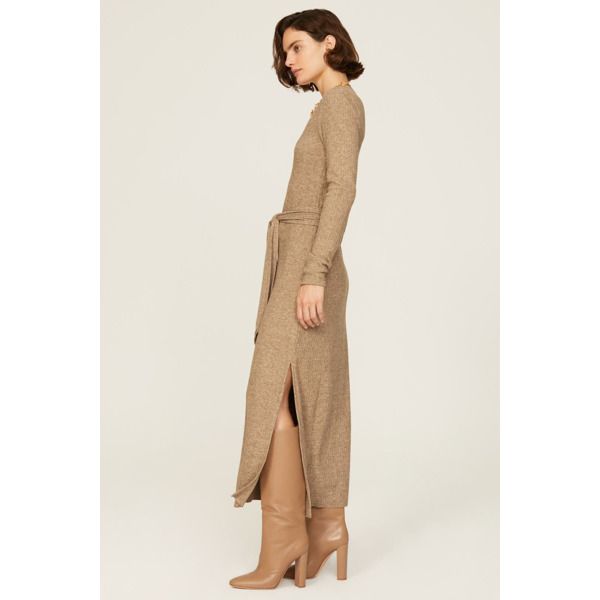 Brown knit (49% Viscose, 29% Polyester, 18% Nylon, 4% Elastane). Sweater sheath. Long sleeves. Crewneck. Pull on. 51.5" from shoulder to hemline. Imported. Beige Sheath Dress For Fall, Beige Bodycon Dress For Fall, Fitted Beige Midi Dress For Fall, Chic Sheath Maxi Dress For Fall, Beige Maxi Dress For Fall Workwear, Casual Bodycon Maxi Dress For Fall, Fitted Long Sweater Dress For Work, Fall Maxi Length Sweater Dress, Maxi Length Sweater Dress For Fall