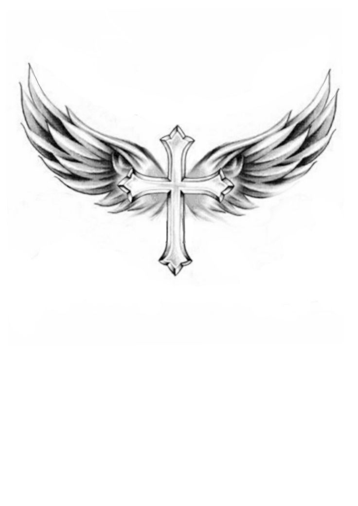 a cross with wings tattoo design on the back of a shirt or t - shirt