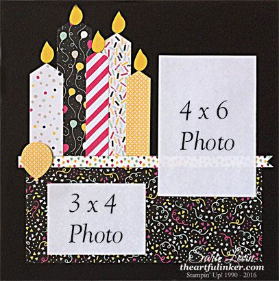 a birthday card with candles and confetti on the front, 4x6 photo in the back