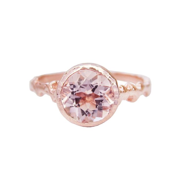 Morganite Bloom Ring Morganite Diamond Ring With Brilliant Cut, Rose Gold Morganite Diamond Ring With Center Stone, Rose Gold Diamond Ring With Morganite Center Stone, Morganite Diamond Ring With Center Stone In Round Cut, Morganite Diamond Ring With Center Stone, Round Cut, Rose Gold Morganite Round Cut Diamond Ring, Morganite Round Cut Diamond Ring With Center Stone, Rose Gold Solitaire Topaz Ring Round Cut, Morganite Diamond Ring With Gemstone