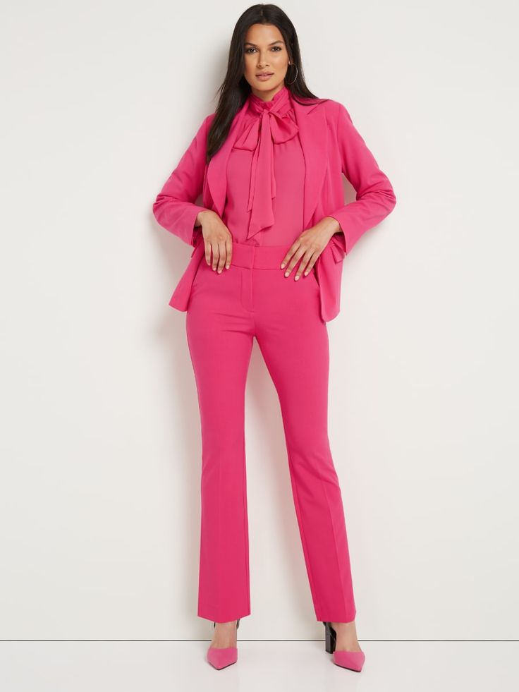 Straight-Leg Pant - Essential Stretch | New York & Company Petite Fashion, Pants Straight, Slim Legs, Straight Leg Pants, Work Outfit, Stretch Fabric, Mid Rise, Full Length, Straight Leg