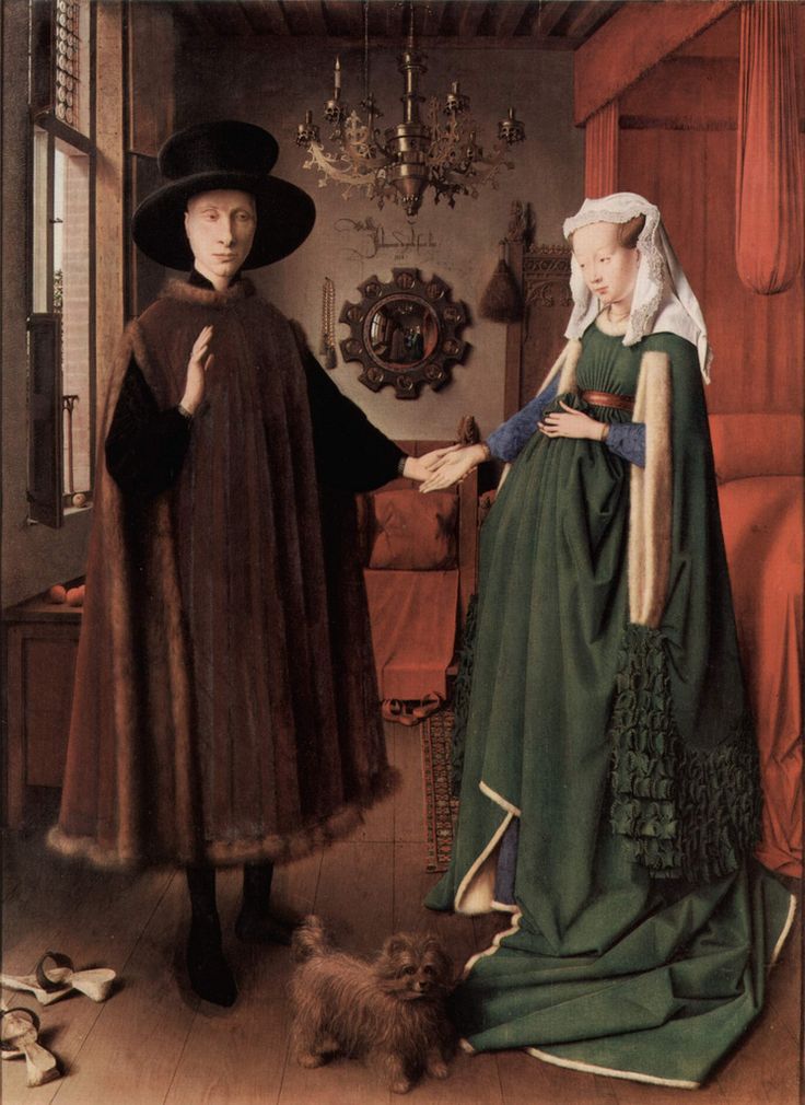 a painting of two people dressed as mice and one is wearing a green dress with long sleeves