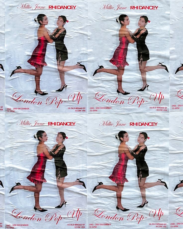 several pictures of two women dancing together in different poses, with the words london hip up on them