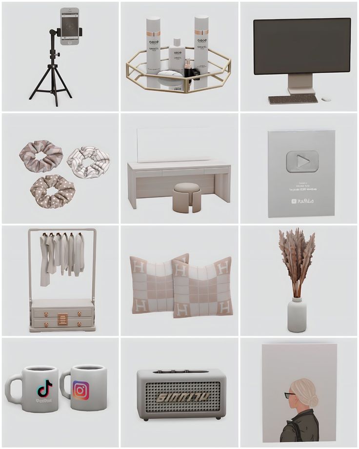 a collage of various objects including coffee mugs, pillows and other items with pictures on them