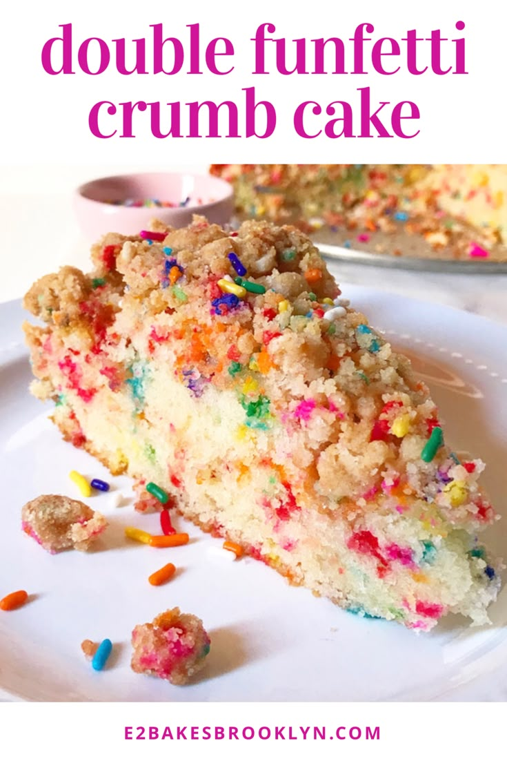 a close up of a slice of cake on a plate with sprinkles