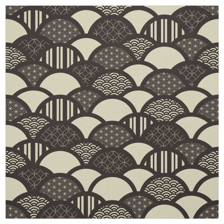 an abstract black and white wallpaper with fan shapes on the front, in shades of beige