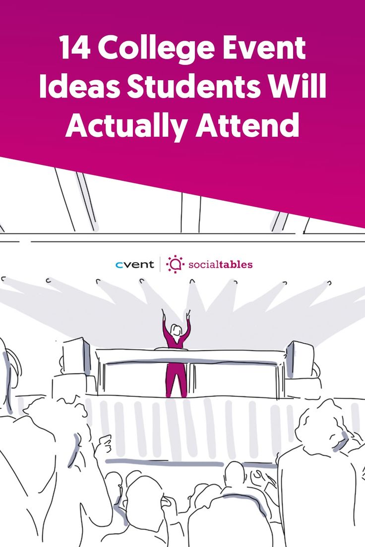 the front cover of a college event with an image of a person raising their hands