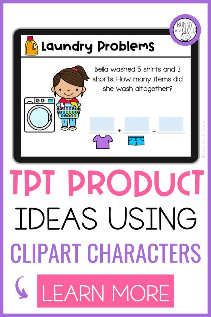 a computer screen with text that reads, tpt product ideas using clipart characters learn more