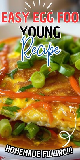 an egg foo young recipe on a plate with the words homemade filling in front of it