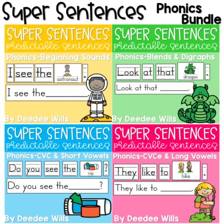 super sentences bundle with pictures and words to help students learn how to use them