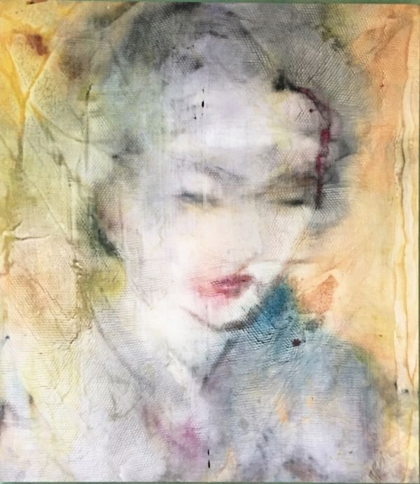 an abstract painting of a woman with her eyes closed