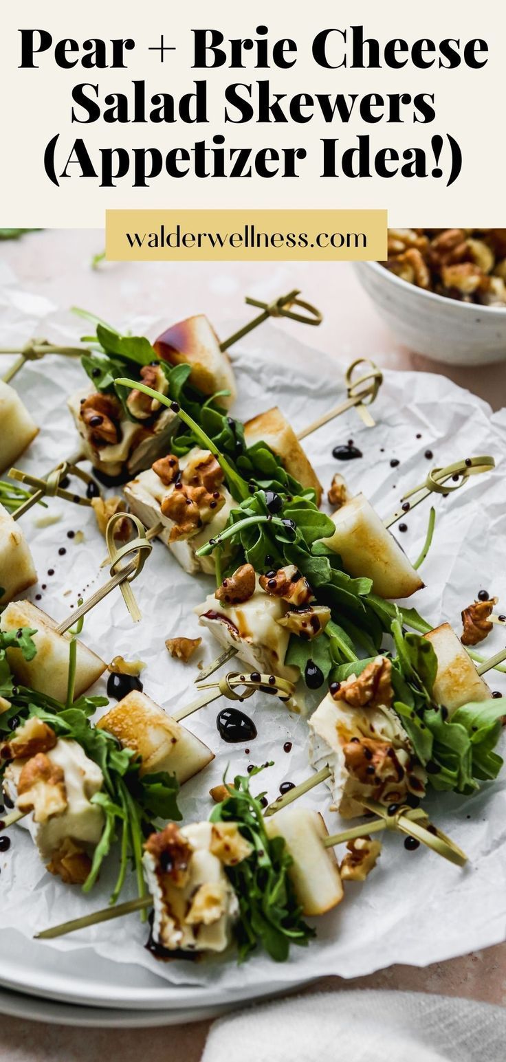 an appetizer is shown on a plate with the words pear and brie cheese appetizer idea