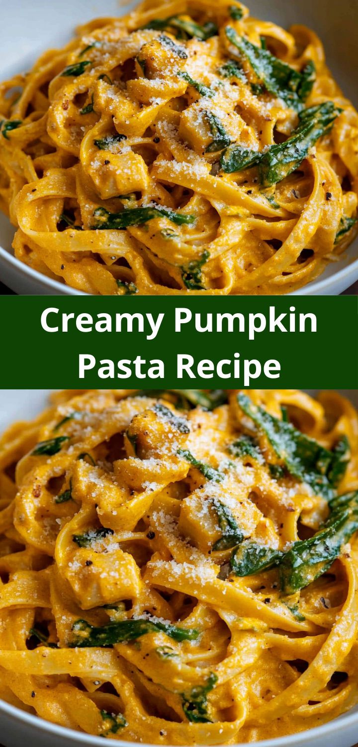 creamy pumpkin pasta recipe with spinach and parmesan cheese