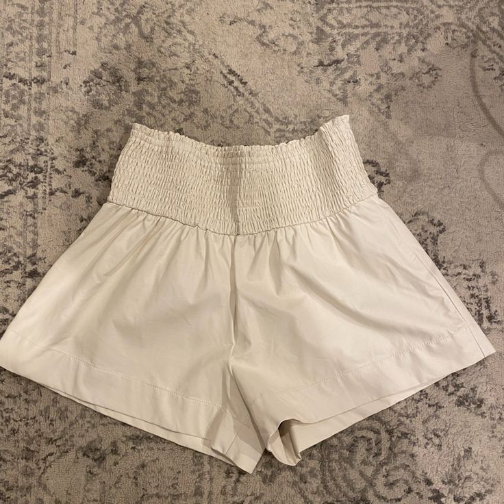 Super Cute Cream Faux Leather Shorts Never Worn! Casual Leather Bottoms In Solid Color, Casual Solid Color Leather Bottoms, Casual Solid Leather Bottoms, Casual Leather Bottoms For Summer, Casual Short Leather Bottoms, Casual Faux Leather Bottoms For Spring, Casual Faux Leather Bottoms, Summer Casual Faux Leather Bottoms, Casual Faux Leather Bottoms For Summer