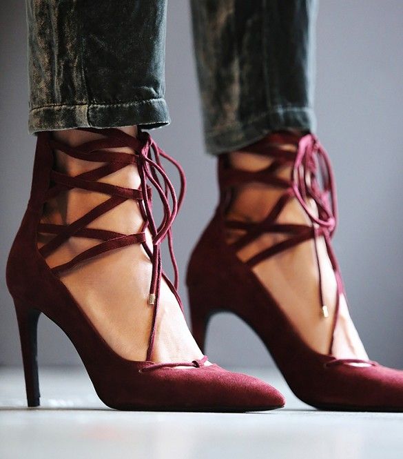 Jeffrey Campbell + Free People Hierro Heels in burgundy Burgundy Heels, Strappy Pumps, Prom Heels, Pumps Heels Stilettos, Fabulous Shoes, Suede Lace, If The Shoe Fits, Suede Pumps, Shoe Fits