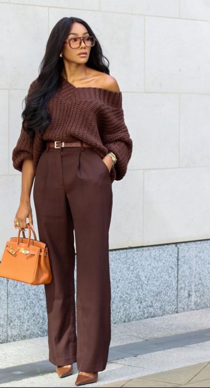 Neutral Wardrobe Black Women, Neutral Dressy Outfit, Business Casual Outfits For Black Women Winter, Brown Pants Outfit Dressy, Andi From Sistas Outfits, Modern Office Fashion, Monochromatic Outfit Work Wear, Brunch Outfit Modest, Sneaker Professional Outfit