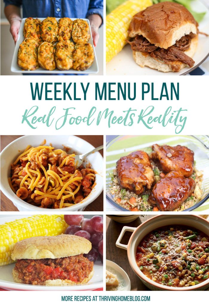 the weekly menu plan for real food meets reality with pictures of different foods and vegetables