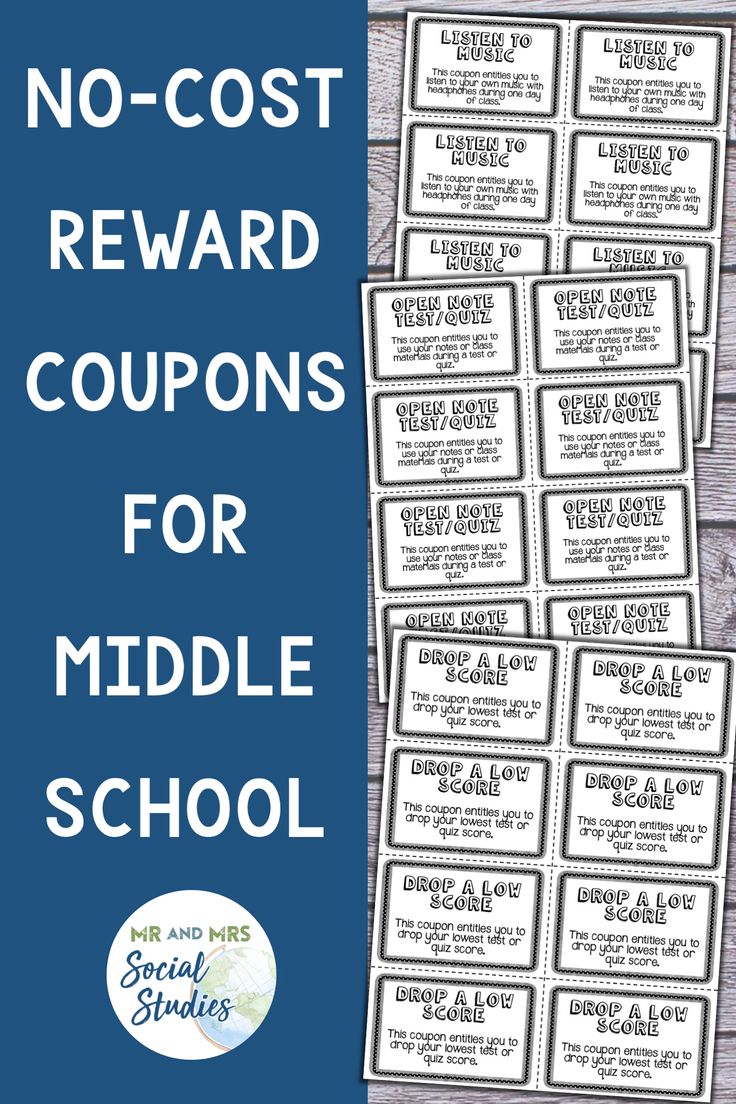 the no cost reward coupons for middle school