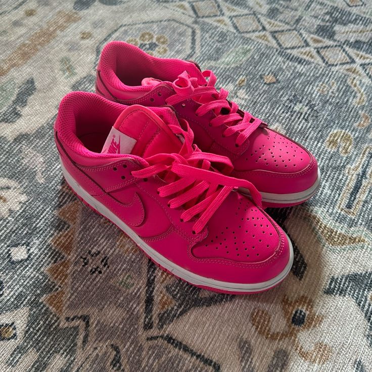 *Pre Owned * Wore One Time For Dance *Hot Pink And Hot Pink Laces Hot Pink Dunks, Hot Pink Sneakers, Pink Dunks, Hot Pink Shoes, Pink Sneakers, Pink Shoes, Shoes Nike, Pink Lace, One Time