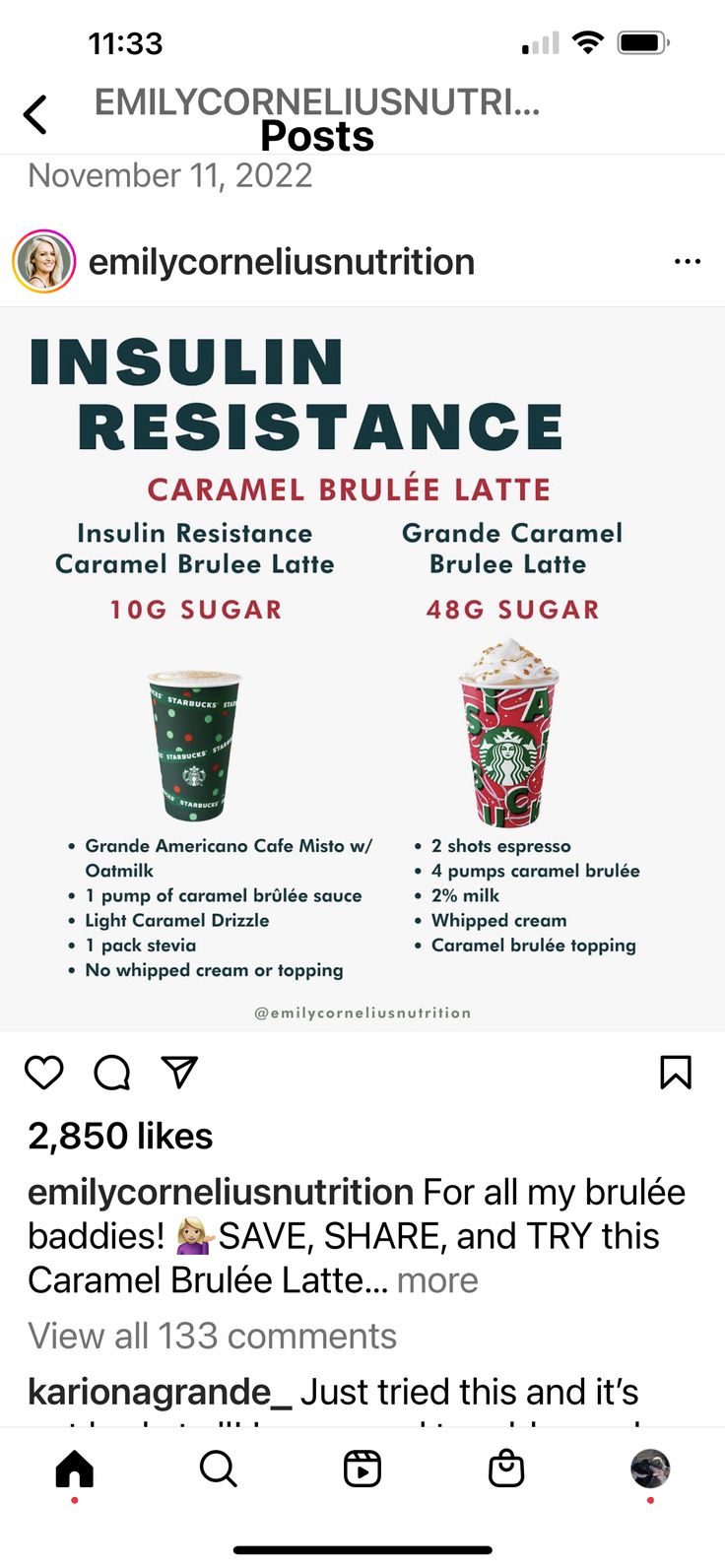 an instagramt for coffee is shown with the caption's description below