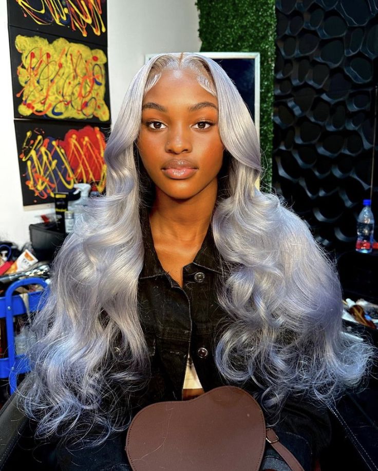 Platinum Grey Wig, Wigs Styles, Baddie Hair, 613 Wig, Grey Hair Wig, Grey Prom Dress, Frontal Wig Hairstyles, Chanel Art, Birthday Outfit For Women