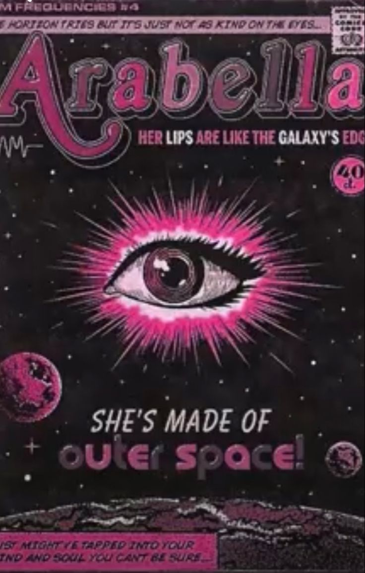 an advertisement for the movie's outer space, featuring an eye and planets in pink