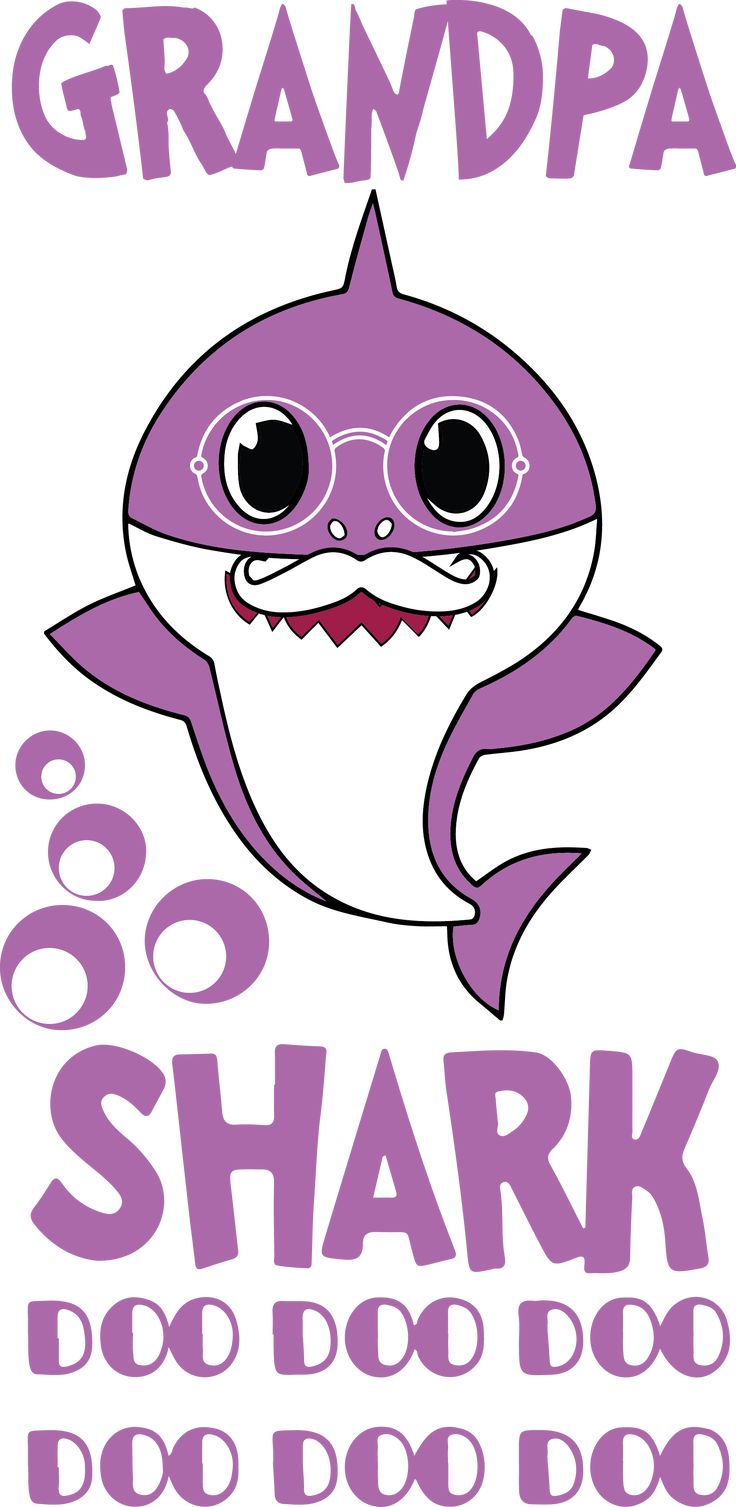 a purple and white poster with an image of a shark