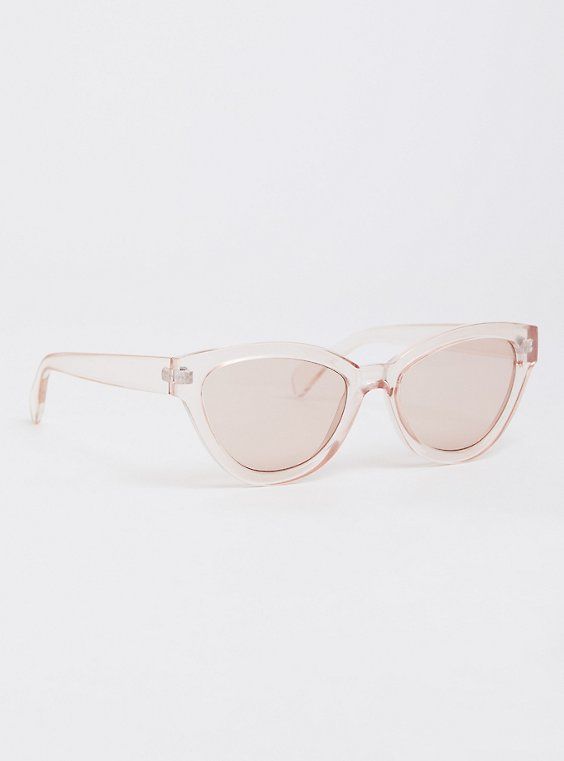 Pink see-through frames have a cat eye shape that give these sunglasses a retro inspired look. Translucent pink cat eye frames and lens. Man-made materials. Imported. The best plus size women's pink on cat eye sunglasses eyewear in pink. Pink Cat Eye Sunglasses With Uv Protection, Chic Pink Cat Eye Sunglasses With Mirrored Lenses, Chic Pink Cat Eye Sunglasses With Tinted Lenses, Spring Pink Cat Eye Sunglasses, Pink Cat Eye Sunglasses For Spring, Feminine Tinted Sunglasses For Spring, Feminine Pink Tinted Sunglasses, Trendy Clear Cat Eye Sunglasses With Mirrored Lenses, Spring Clear Cat Eye Sunglasses With Tinted Lenses