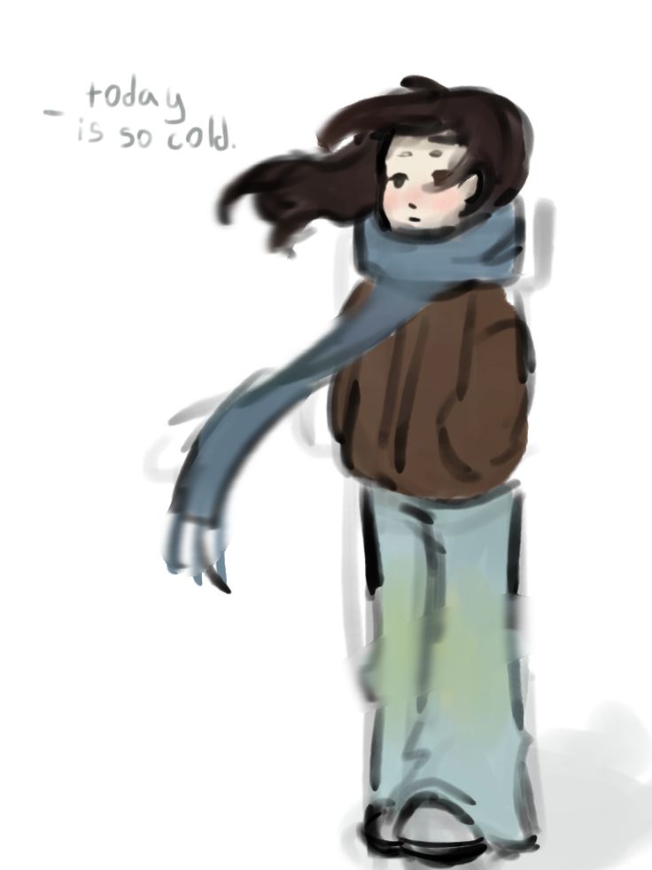 a drawing of a woman with her hair blowing in the wind and text today is so cold