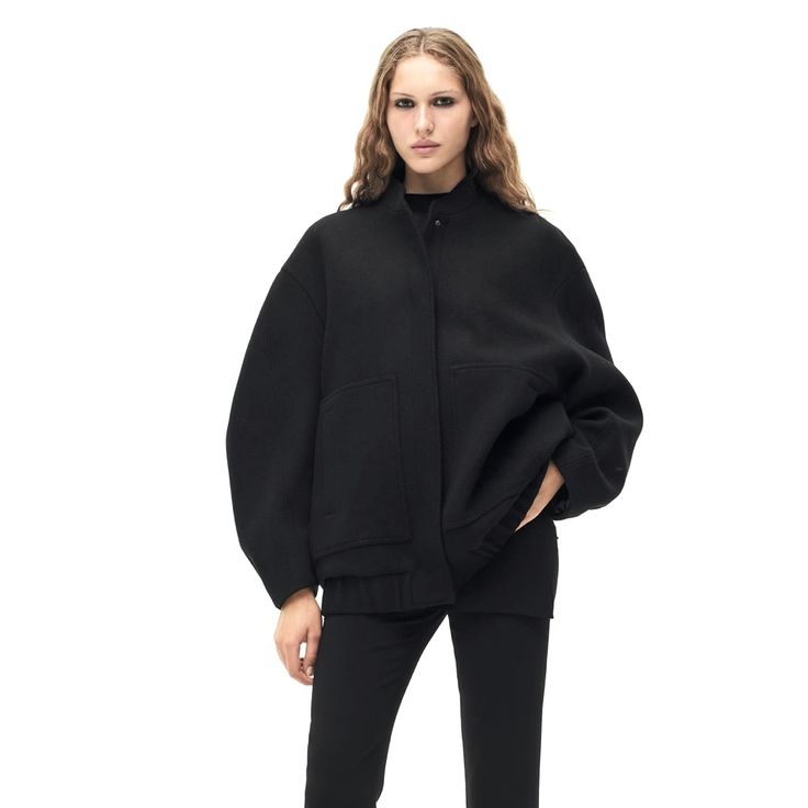 Oversized Lana Bomber Jacket Zara New With Tags Chic Oversized Workwear Cape, Chic Oversized Cape For Workwear, Oversized Black Cape For Spring, Black Oversized Cape For Spring, Oversized Cape With Batwing Sleeve For Spring, Chic Oversized Black Cape, Chic Black Oversized Cape, Oversized Cape Outerwear For Spring, Chic Oversized Cape With Batwing Sleeve