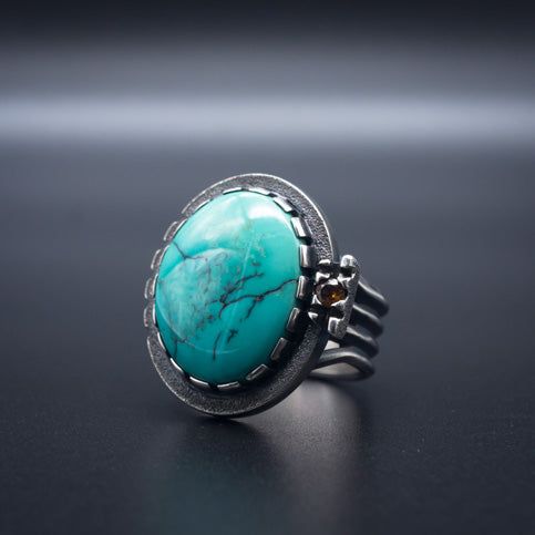 Ring Bands, Hessonite Garnet, Garnet Stone, Large Ring, Stone Cuts, Natural Turquoise, Industrial Style, Prong Setting, Turquoise Ring