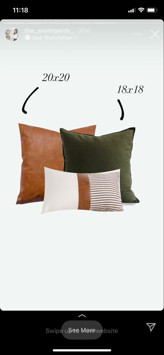 two pillows with different colors and sizes are shown on an iphone screen next to each other