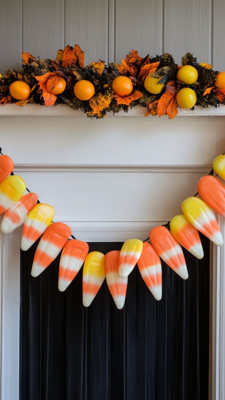 an orange and white candy cornucon garland