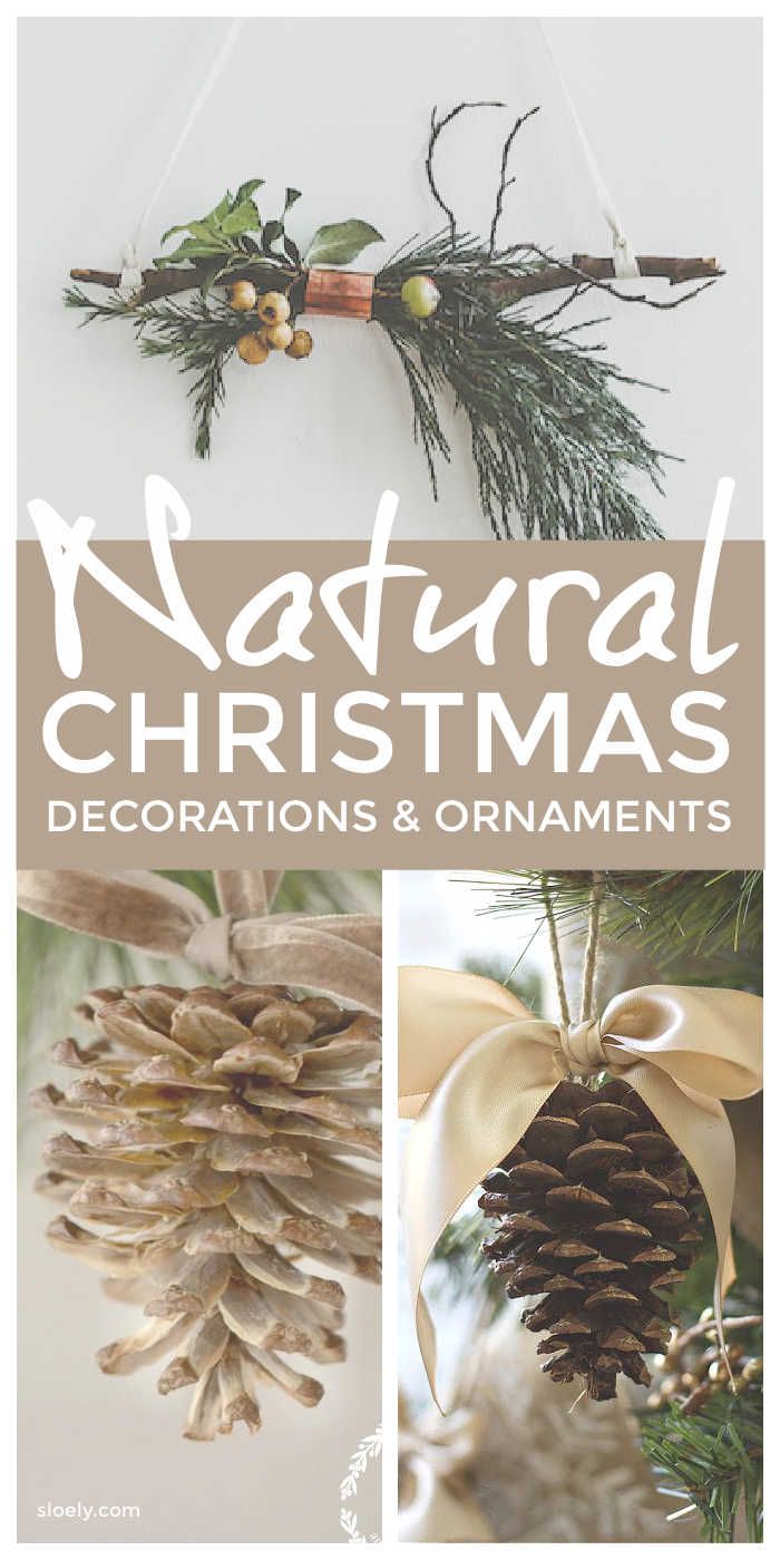 natural christmas decorations and ornaments with pine cones