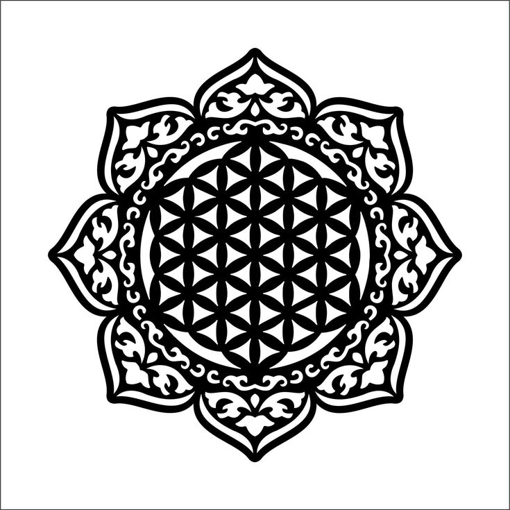 the flower of life symbol is shown in black and white, with an intricate design