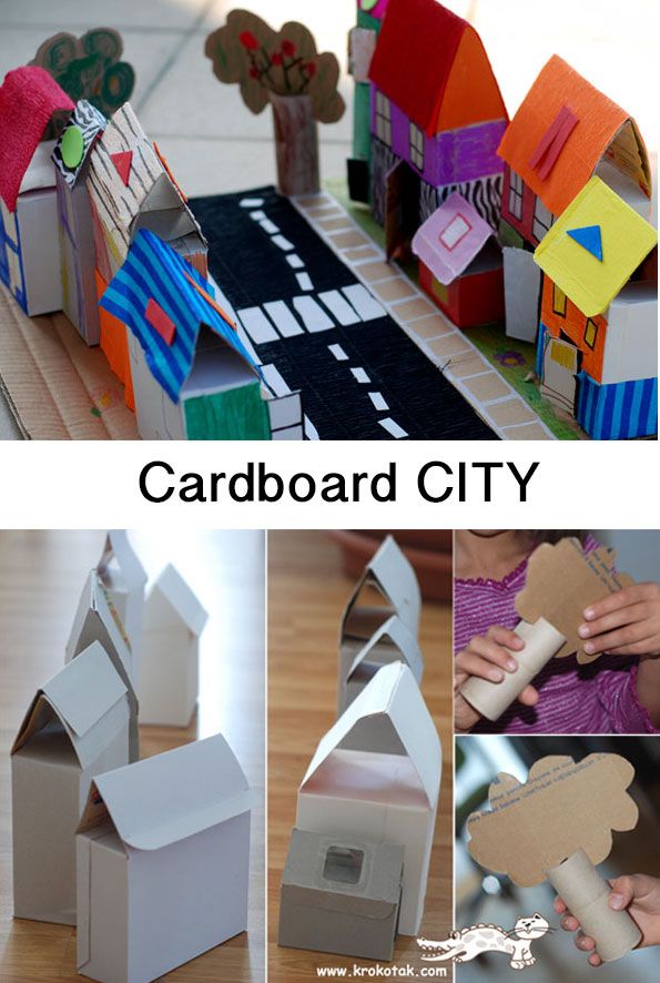 cardboard city made with construction paper and glue