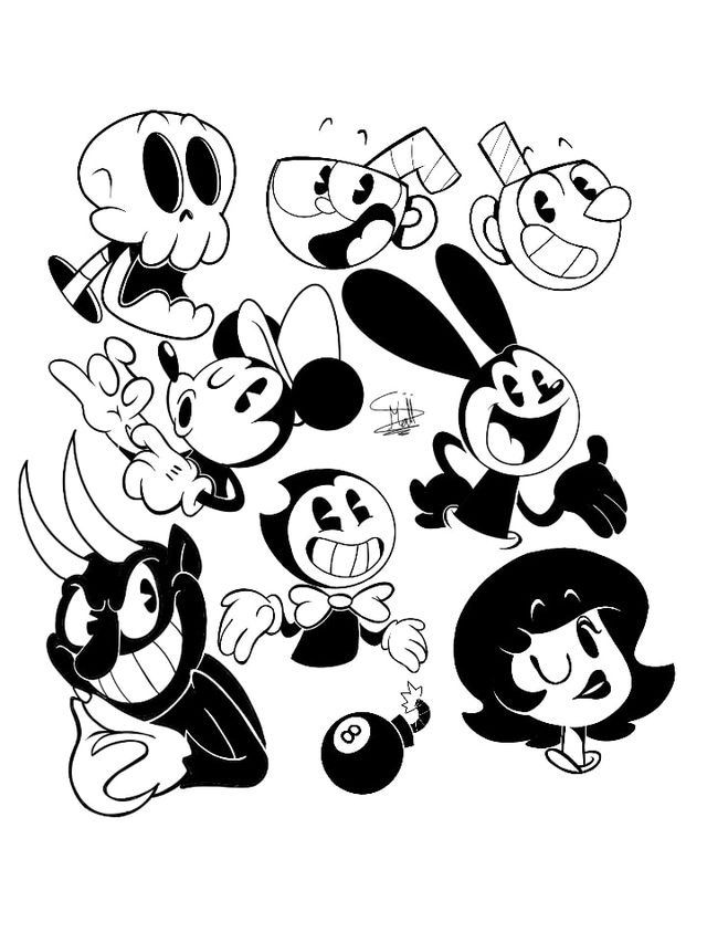 an image of cartoon characters in black and white