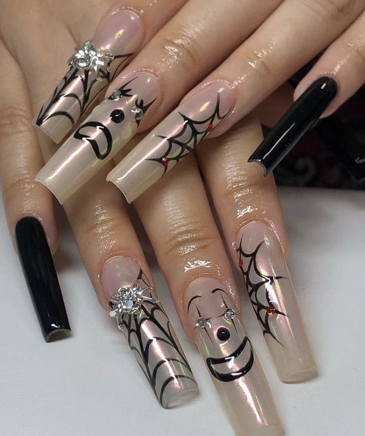 Clown Nails, Spiderweb Nails, Idea For Nails, Laugh Now Cry Later, Black Acrylic Nails, Punk Nails, Halloween Idea, Edgy Nails, Goth Nails