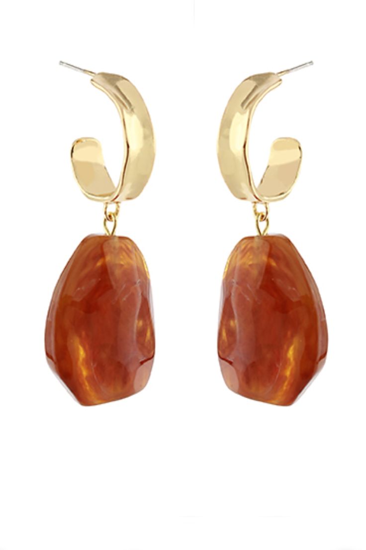 Accessorize with personality with our Amber & Hoop Dangle Earrings in Brown and Gold. These unique earrings feature a playful mix of amber beads and gold hoops, giving you the perfect touch of fun and style. Perfect for adding a touch of quirkiness to any outfit. Earrings With Burnt Orange Dress, Luxury Handmade Orange Earrings, Cheap Chic Yellow Earrings, Cheap Orange Casual Earrings, Cheap Orange Jewelry For Birthday, Unique Cheap Yellow Jewelry, Cheap Modern Orange Jewelry, Cheap Casual Orange Jewelry, Cheap Orange Earrings