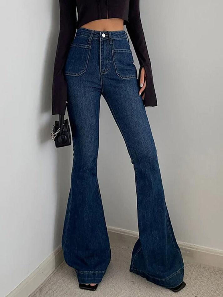 Vintage High Rise Elastic Flare Jeans - AnotherChill 2023 Ootd, Flare Jeans Y2k, Preppy Punk, Jeans Online Store, Ripped High Waisted Jeans, Ideal Wardrobe, 2000s Outfits, Baby Tees Y2k, Vintage Preppy