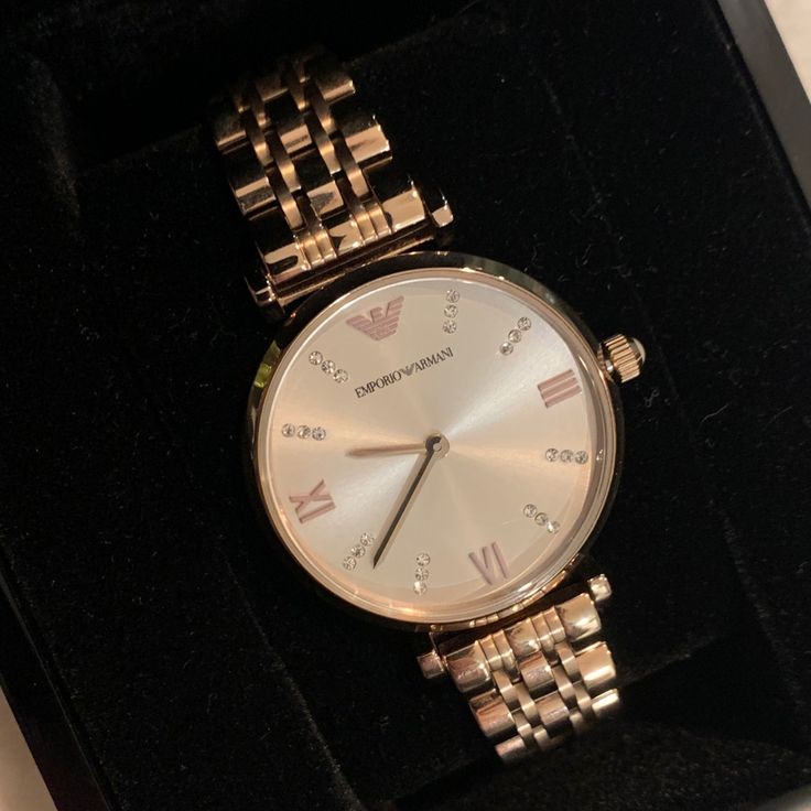 Brand New In Box! Armani Rose Gold Watch. No Scratches Armani Watches Women, Classic Rose Gold Watches As Gift, Elegant Rose Gold Watch With Metal Dial, Classic Rose Gold Watches For Gifts, Elegant Rose Gold Watch With Round Dial, Elegant Pink Diamond Watch For Gift, Elegant Pink Diamond Watch As Gift, Elegant Rose Gold Round Watch, Rose Gold Diamond Watch With Round Dial For Evening