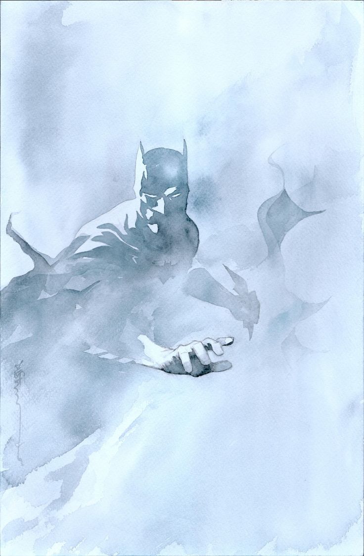 a watercolor painting of a batman flying through the air with his arm outstretched in front of him