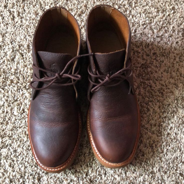 Gently Worn. Like Brand New. Leather Lace-up Desert Boots With Leather Footbed, Fall Leather Lined Round Toe Work Boots, Fall Leather Lined Work Boots With Round Toe, Fall Work Boots With Leather Lining And Round Toe, Brown Chukka Boots With Round Toe For Fall, Fall Leather Shoes With Plain Toe And Leather Sole, Leather Shoes With Plain Toe For Fall, Fall Leather Shoes With Plain Toe, Brown Chukka Boots With Stitched Sole And Almond Toe