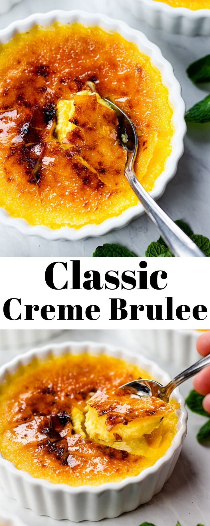 two bowls filled with different types of food and the words classic creme brulee