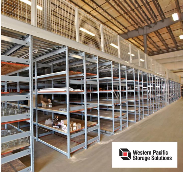 the inside of a storage room with shelves full of items