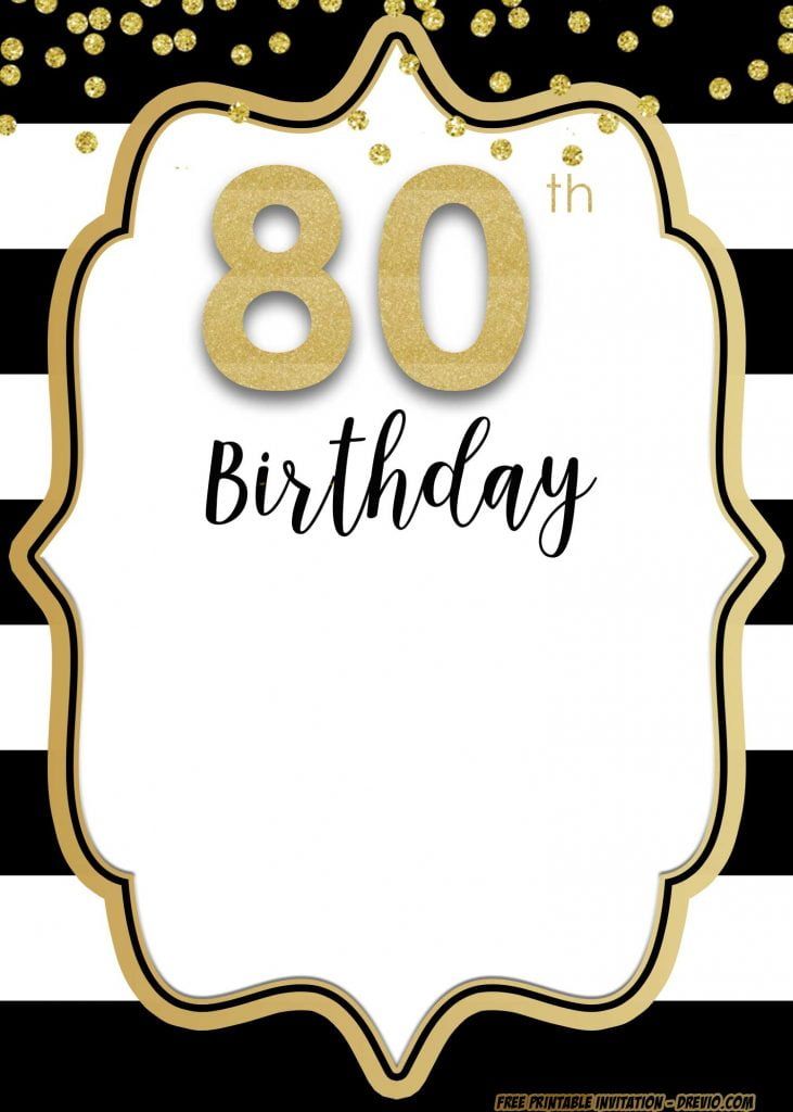 a black and white striped birthday card with the words 80th birthday