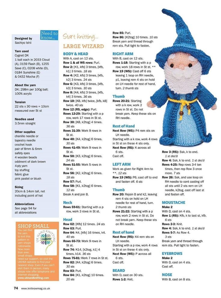 an article in the knitting book is shown with instructions for how to make a wizard doll