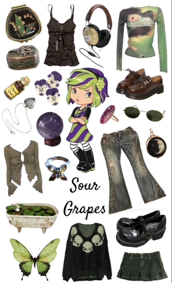 Strawberry Shortcake Y2k Outfit, Strawberry Shortcake Characters Outfits, Grape Outfit, Disneybound Ideas, Sour Grapes Strawberry Shortcake, Strawberry Shortcake Characters Outfit Inspiration, Strawberry Shortcake Character Outfits, Strawberry Shortcake Halloween Costume Aesthetic, Strawberry Shortcake Aesthetic Outfit