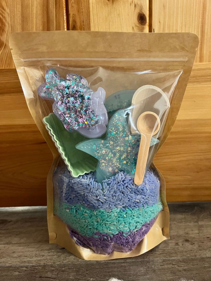 a bag filled with lots of different types of cakes