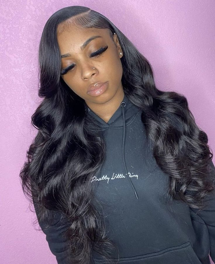 Frontal Wig Side Part Curls, Sew In Hairstyles Side Part Body Wave, Frontal Side Part Curls, Sewin Hairstyles Side Part, 30 Inch Weave Sew Ins Leave Out, Curled Side Part Sew In, Sidepart Sewin With Leave Out Straight, Sew In Weave With Leave Out Fishtail, Quick Weave Hairstyles For Black Women Long Side Part